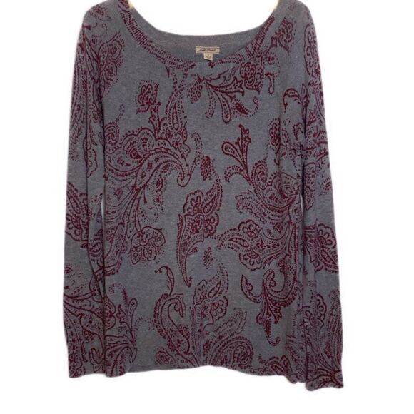Lucky Brand Long Sleeve Gray Paisley Top, Small - Picture 2 of 4